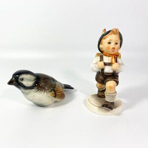 Set of 2 Rare !! Goebel Hummel school boy and sparrow figurines Germany